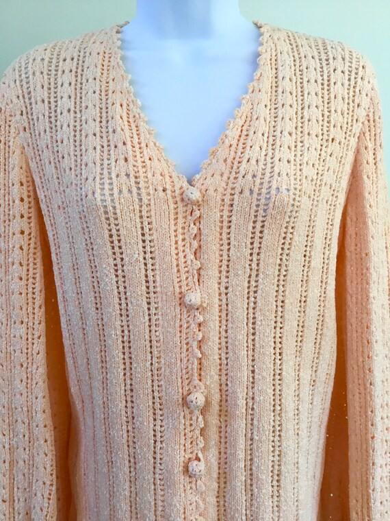 80’s peachy pink crochet cardigan. - image 5