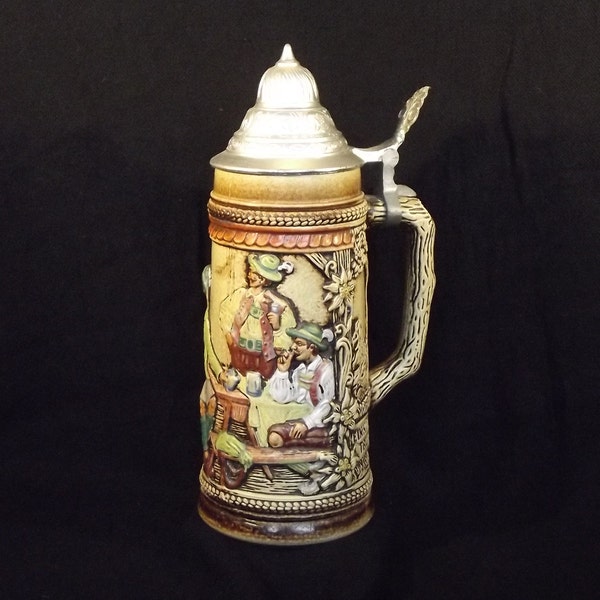 Vintage GERZ German Beer Stein, Pewter Lid,  Ein Kuhler Trunk Gib T Allen Schwung