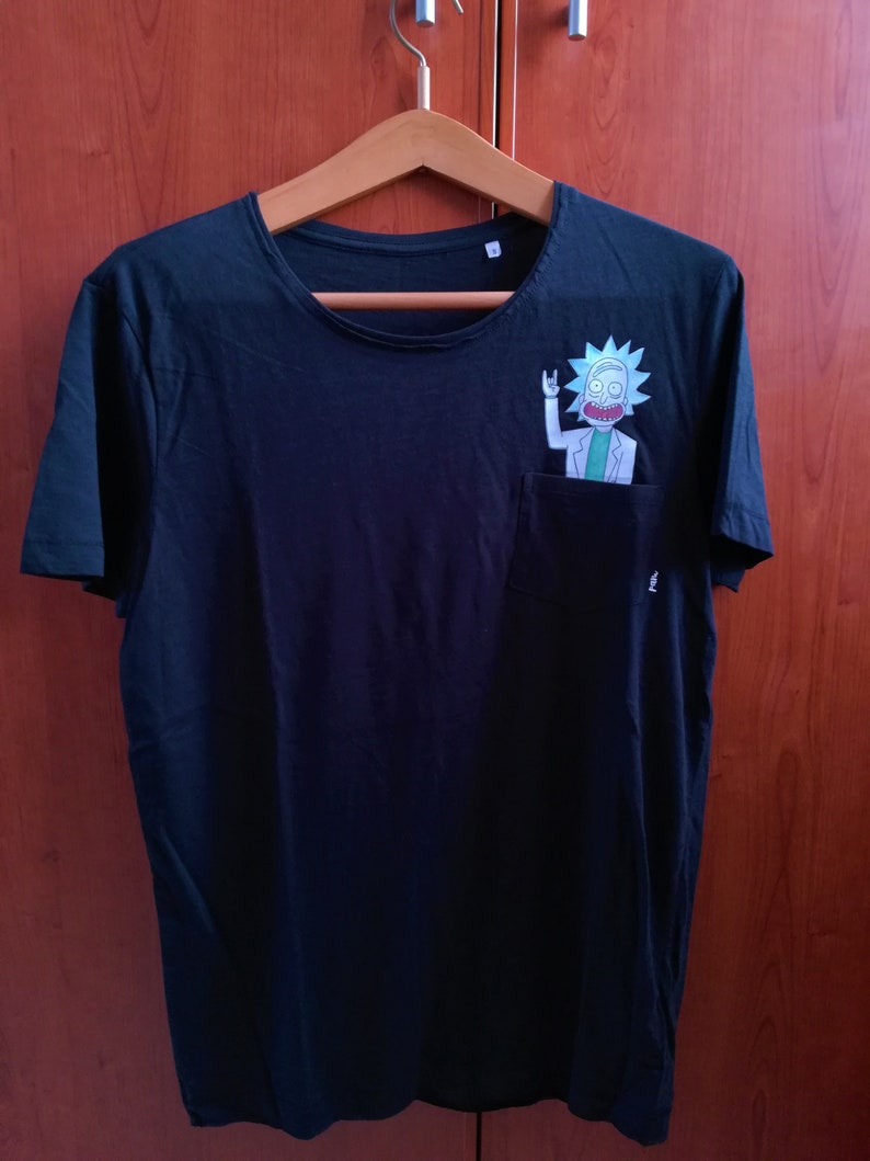 Rick and morty t shirt pocket middle finger