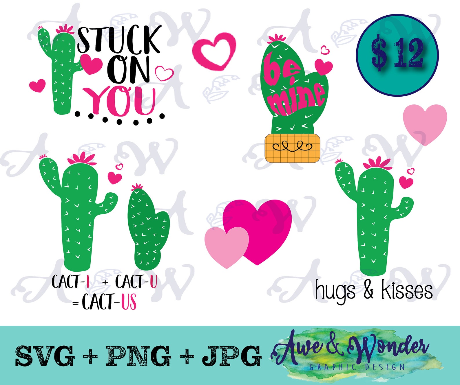Download Cactus Valentine T-Shirt Design Bundle SVG PNG JPG | Etsy