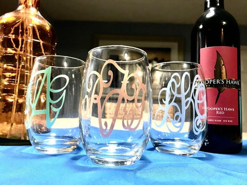 glassware custom personalized gifts, wine gifts custom monogram Monogram stemless wine glass personalized stemless wine glasses
