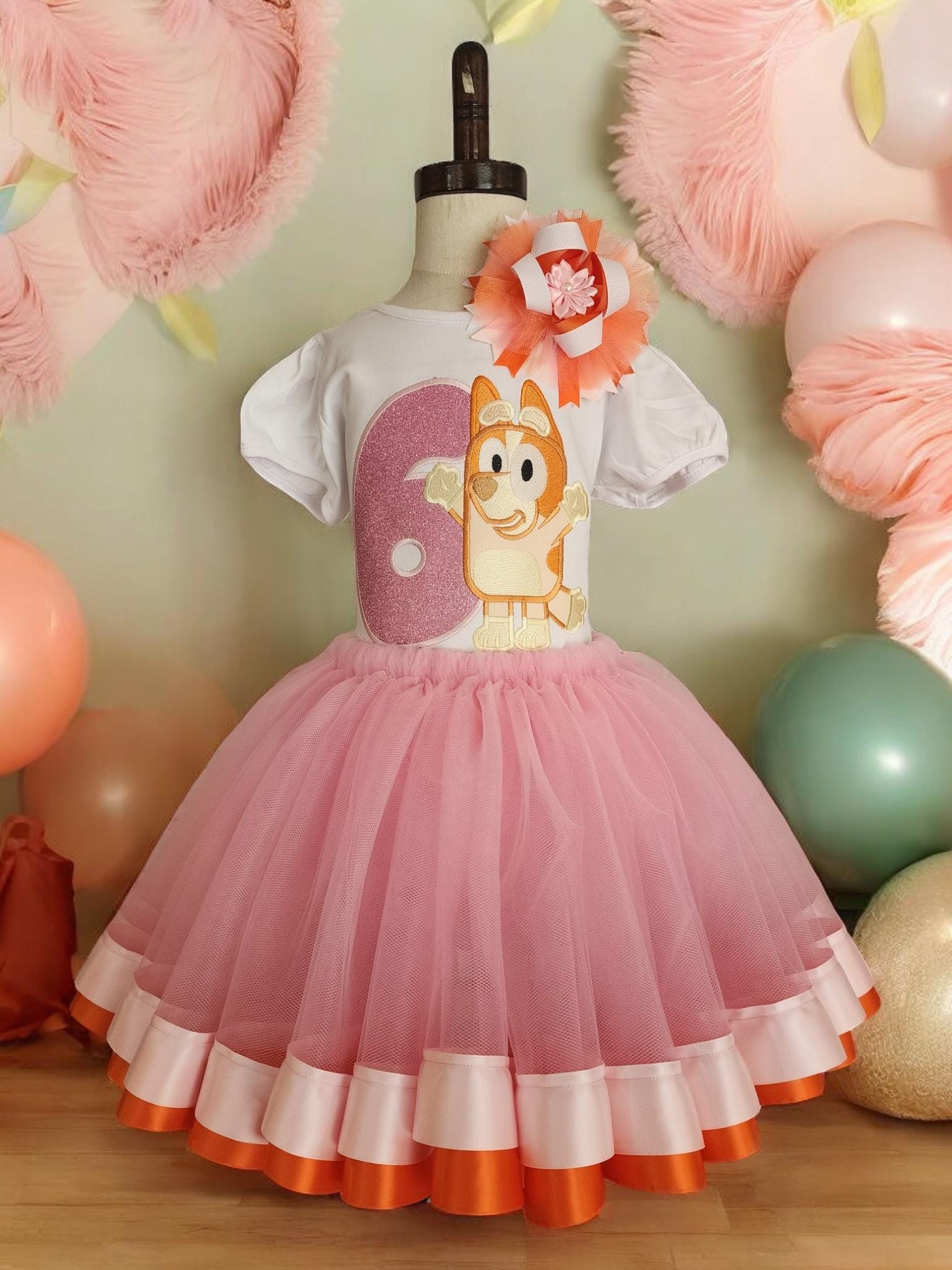 Red Heeler Pink Glitter Outfit