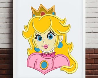 Diseño de bordado a máquina de la Princesa Melocotón (Descarga instantánea)