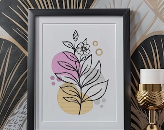Diseño de bordado de flores botánicas, diseño de boceto, descarga instantánea, bordado a máquina, ARCHIVO DIGITAL