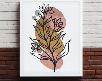 Diseño de bordado de flores botánicas, diseño de boceto de flores simple, diseño de boceto, descarga instantánea, bordado a máquina, ARCHIVO DIGITAL