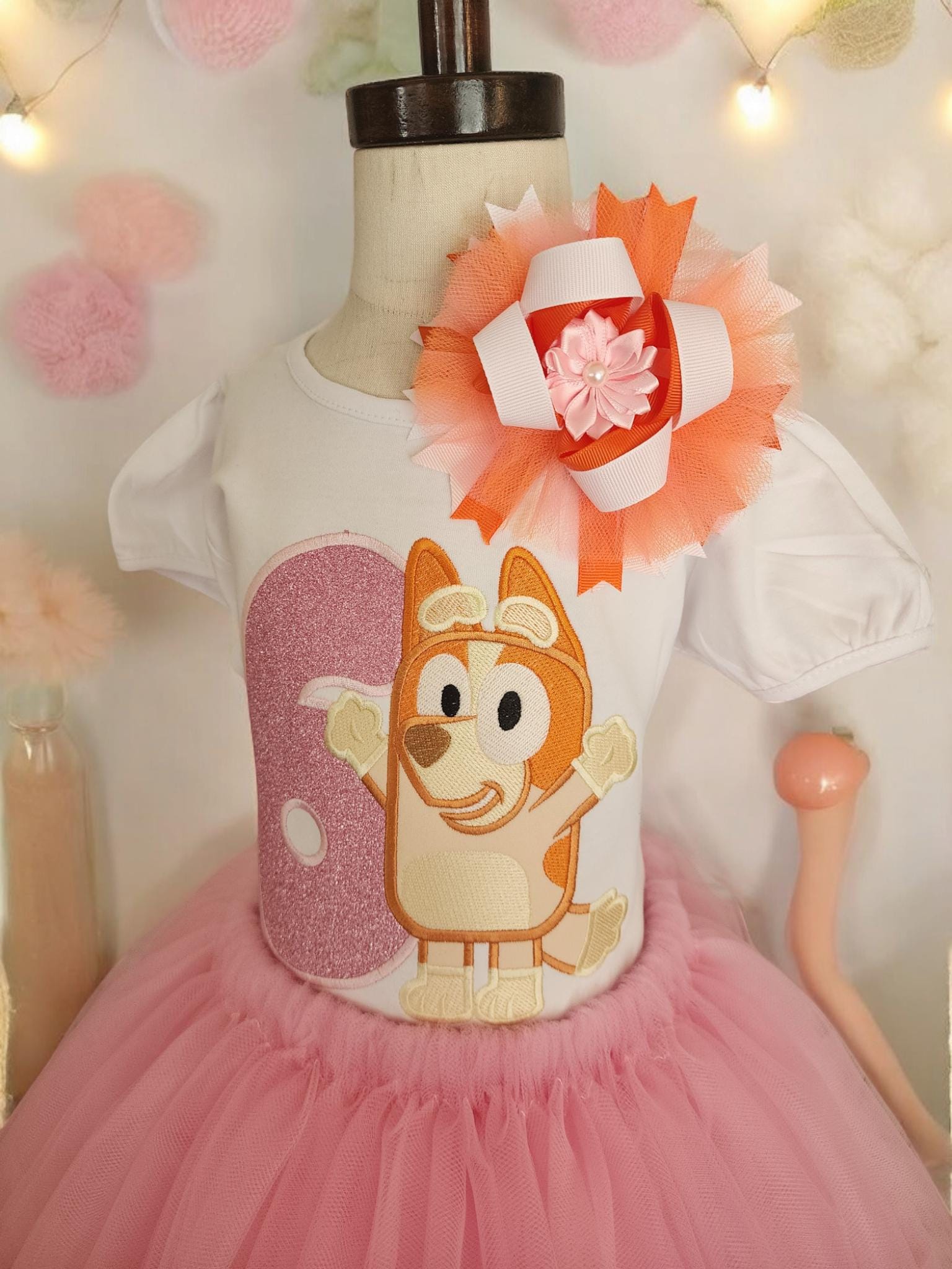Red Heeler Pink Glitter Outfit