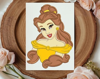 Diseño de bordado con apliques de Bella Mágica, descarga instantánea, princesa, bordado temático, archivo digital
