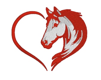 Diseño de bordado de corazón de caballo, corazón relleno, diseño de bordado de caballo, puntada de caballo, descarga instantánea, bordado a máquina, ARCHIVO DIGITAL