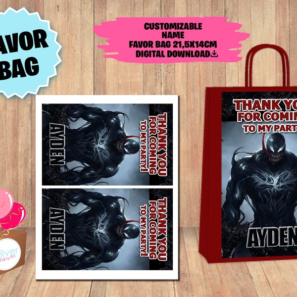 Labels VENOM Birthday Party Pack - Favor Bag Label, Gift Bag, Goodie Bag - DIGITAL DOWNLOAD - Venom Birthday supplies