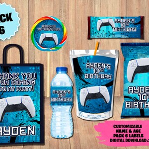 Pacchetto festa per giocatori - Borsa per patatine - Borsa per bomboniere - Succo - Bottiglia d'acqua - Involucro di cioccolato - Etichetta lecca-lecca - DOWNLOAD DIGITALE - Controller PS5
