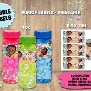 Baby Moana Bubble Bottle Labels - Baby Moana Birthday Party -DIGITAL DOWNLOAD - Bubble 4oz