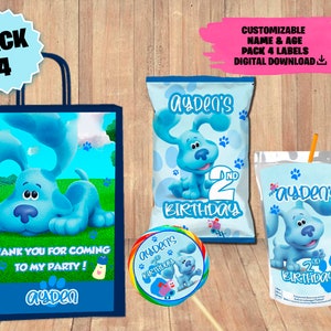 Labels for Blue's Clues Party Pack - Chip Bag - Favor Bag - Juice - Lollipop Label - DIGITAL DOWNLOAD - 4 Pack