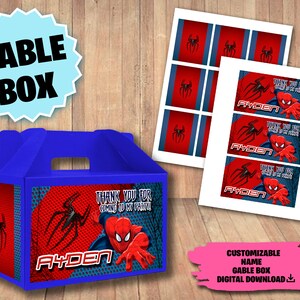 Étiquettes pour fête d'anniversaire Spiderman - étiquette de boîte Spiderman Gable - étiquette de boîte cadeau Spiderman - téléchargement numérique - étiquette de boîte de fête imprimable