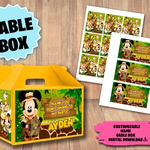 Etikett für Micky Maus Safari Geburtstagsparty - Safari Giebel Box Label - Safari Geschenkbox Label - DIGITAL DOWNLOAD - Printable Party Box Label