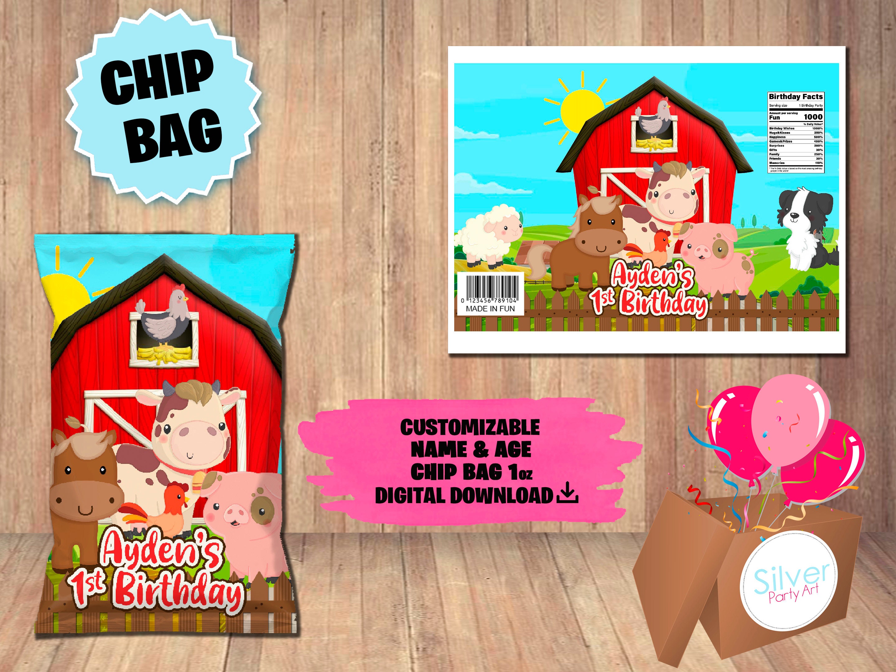 Labels The Farm Party - Chip Bag Label - DIGITAL DOWNLOAD - The Farm Printable - Birthday Supplies