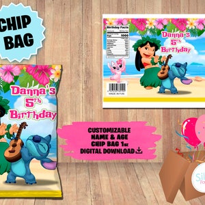 Label For Lilo And Stitch Party Pack - Chip Bag label - DIGITAL DOWNLOAD