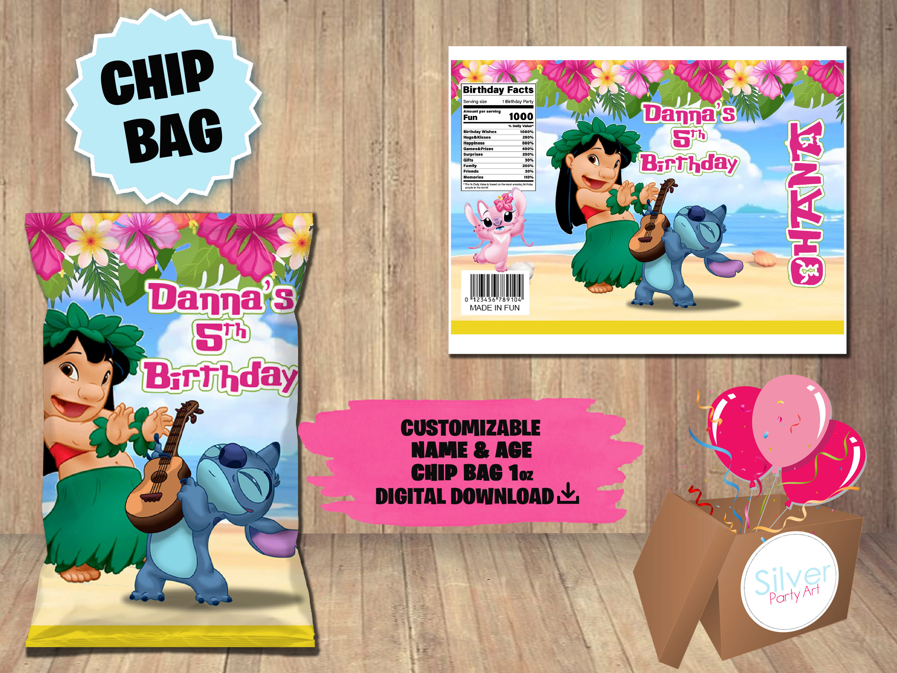 Lilo and Stitch Chip Bags, Lilo and Stitch Birthday , Lilo and Stitch Party  Favor, Personalized, Digital File 