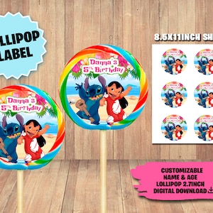 Label For Lilo And Stitch Birthday Party - Lollipop Label - DIGITAL DOWNLOAD - Lollipop 2.7in