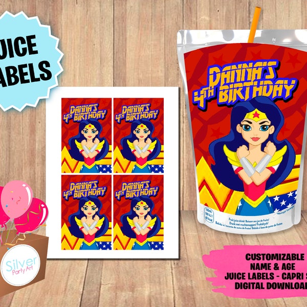 Labels For Wonder Woman Party - Juice Label - DIGITAL DOWNLOAD - Wonder Woman Capri sun Printable - Birthday Supplies