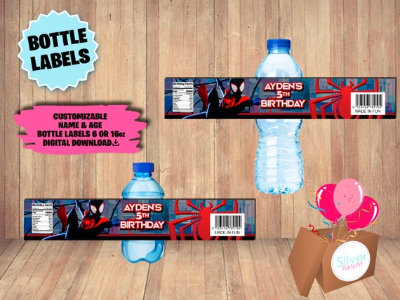 Labels for Miles Morales Party Water Bottle Label DIGITAL DOWNLOAD Miles  Morales Printable Birthday Supplies Drink Bottles 