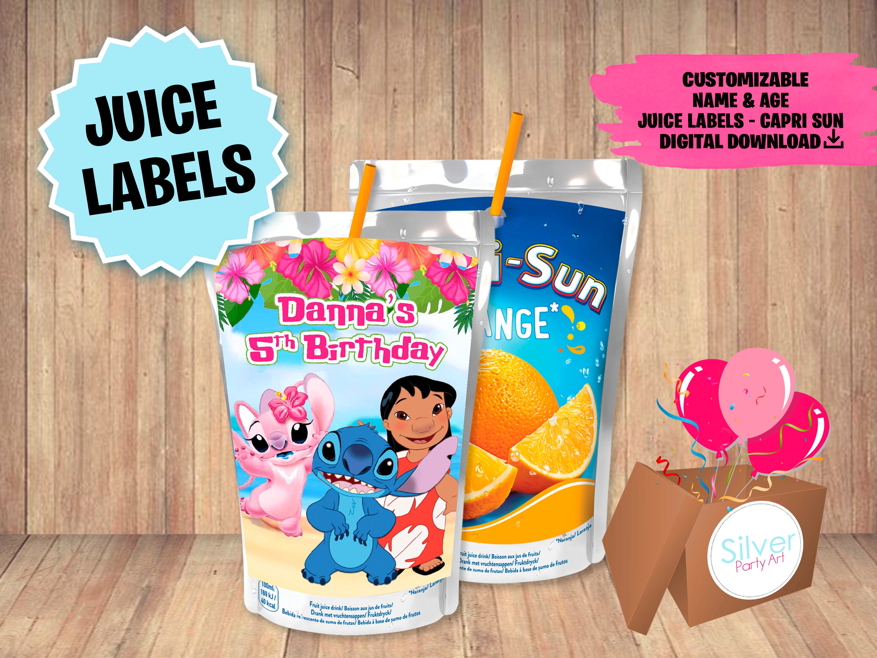 Stitch Pack 3 Labels for Birthday Party Printable DIGITAL DOWNLOAD Chip Bag  Gable Box Juice Label lilo and Stitch Birthday 