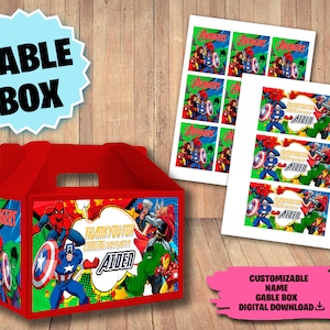 Étiquettes pour fête d'anniversaire AVENGERS - étiquette de boîte Avengers Gable - étiquette de boîte cadeau Avengers - téléchargement numérique - étiquette de boîte de fête imprimable
