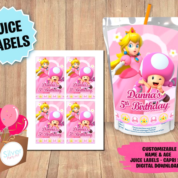 Labels For Princess Peach Party - Juice Label - DIGITAL DOWNLOAD - Princess Peach Capri sun Printable - Birthday Supplies
