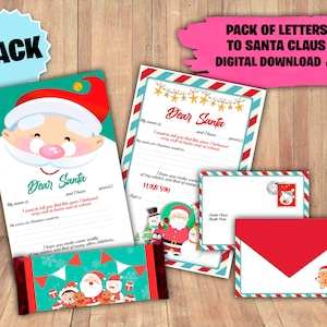 Carta a Santa imprimible -Pack para carta a Santa -DESCARGA DIGITAL-Carta a Santa -Sobre -Etiqueta para CandyBar 1.45oz -Descarga DIGITAL