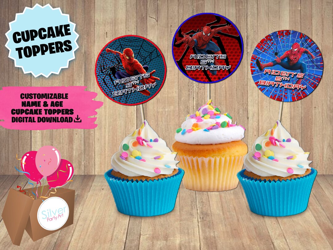 Etiquetas para Spiderman Cupcake Toppers 6x6cm DESCARGA DIGITAL Super