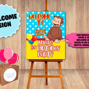 Curious George Welcome Sign, Welcome Poster, Curious George Welcome Sign, Welcome Sign For Party, DIGITAL FILE - Party Supplies