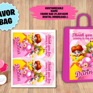 Étiquettes pour fête de la princesse Peach - pochette cadeau - pochette cadeau - sac cadeau - étiquette - téléchargement numérique - princesse Peach imprimable - fournitures d'anniversaire