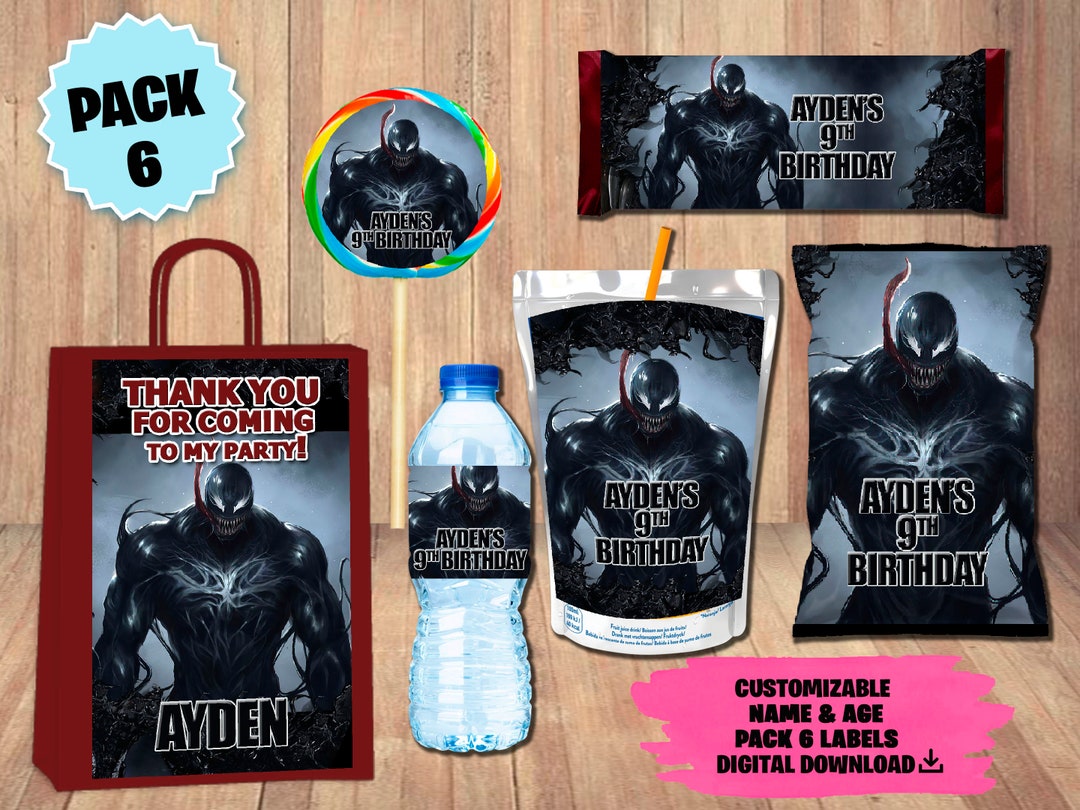 Labels for Venom Party Pack Chip Bag Favor Bag Juice Water Bottle