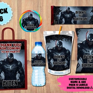 Etichette per Venom Party Pack - Chip Bag - Favor bag - Succo - Bottiglia d'acqua - Involucro di cioccolato - Etichetta lecca-lecca - DOWNLOAD DIGITALE