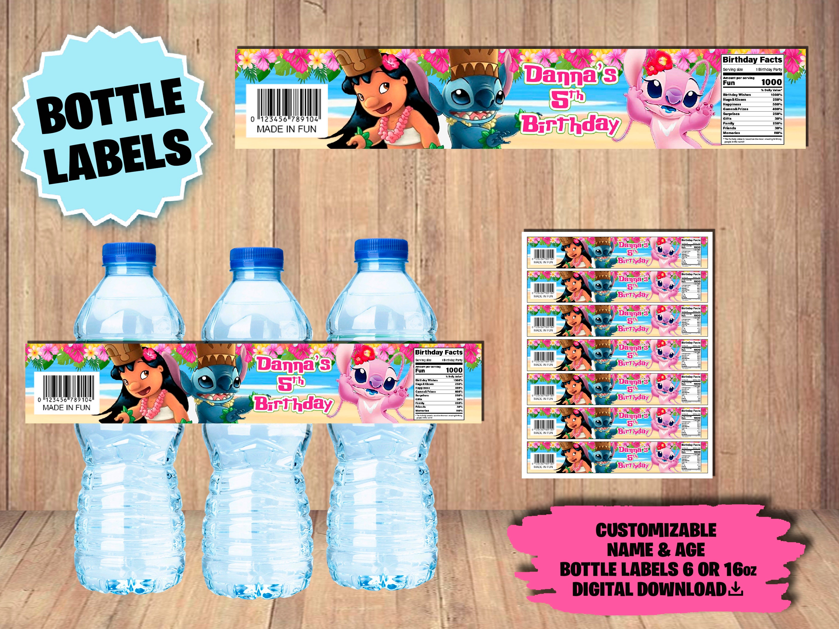 Lilo y Stitch Botella de agua personalizada de 32 Oz o 40 Oz