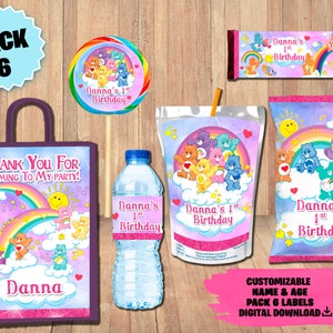 Labels for Care Bears Party Pack Chip Bag Favor Bag Juice Water Bottle  Chocolate Label Lollipop DIGITAL DOWNLOAD Carebears 