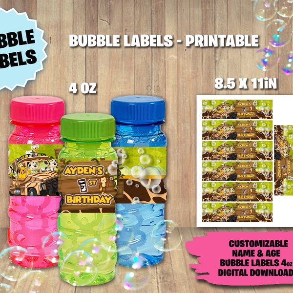 Mickey Mouse Safari Bubble Bottle Labels - Mickey Mouse Safari Birthday Party -DIGITAL DOWNLOAD - Bubble 4oz