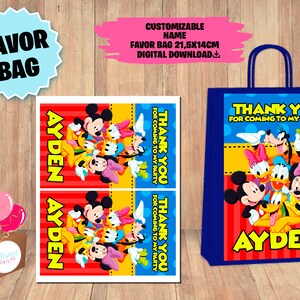 Etykieta na imprezę House Of Mickey Mouse - Etykiety na torby prezentowe - Torba na upominki - Torba na słodycze - POBIERANIE CYFROWE