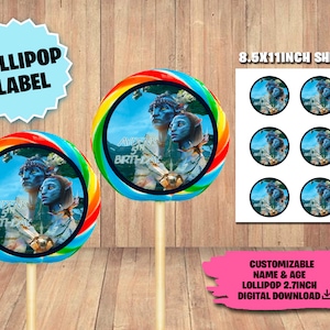 Etichetta per Avatar Party - Etichetta lecca-lecca - DOWNLOAD DIGITALE - Avatar stampabile - Forniture di compleanno