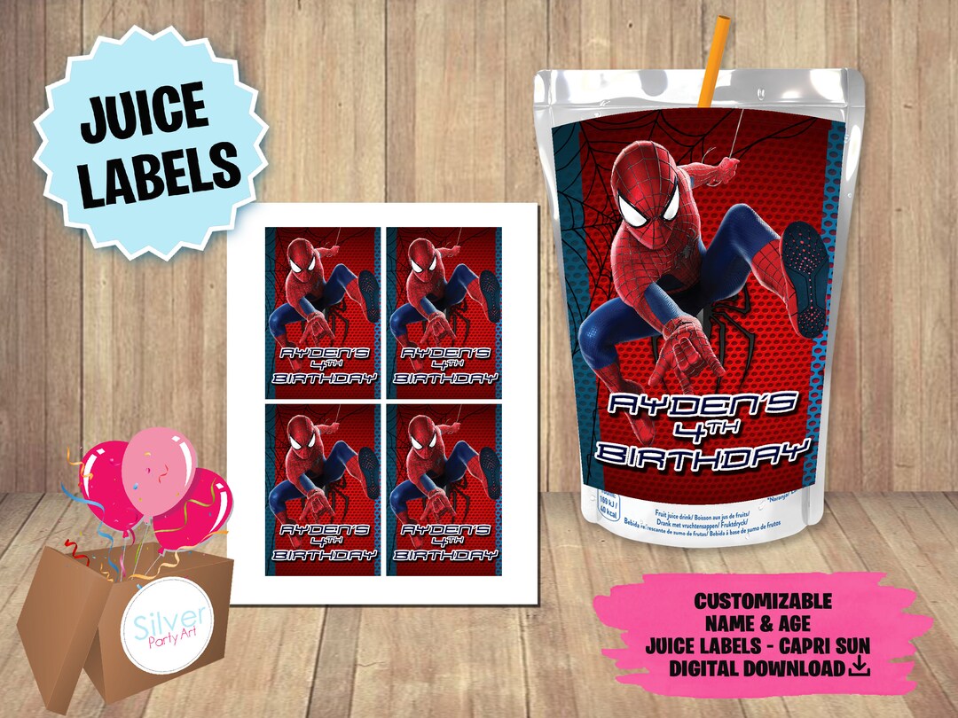 Labels for Spiderman Party Juice Label DIGITAL DOWNLOAD Spiderman