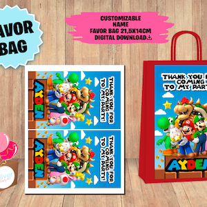 Etichetta per Mario Bros Party - Etichette borsa regalo - Borsa bomboniera - Borsa regalo - DOWNLOAD DIGITALE - Forniture Mario Bros