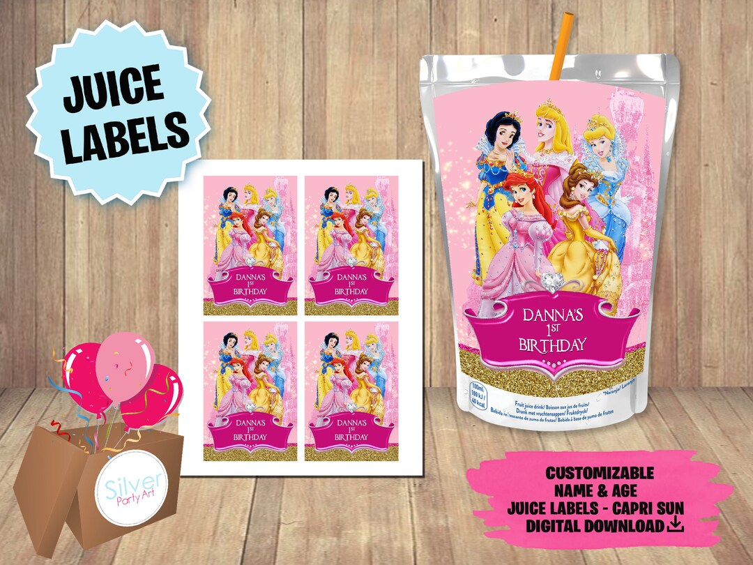 Labels for Princesses Party Juice Label DIGITAL DOWNLOAD Etsy