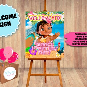 Baby Moana Welcome Sign, Welcome Poster, Printable Baby Moana Welcome Sign, Welcome Sign For Party, DIGITAL FILE - Party Supplies