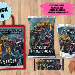 Etichette per confezioni per feste di compleanno Transformers - Sacchetto di patatine - Sacchetto di bomboniere - Succo - Incarto di cioccolato - DOWNLOAD DIGITALE - Materiali stampabili