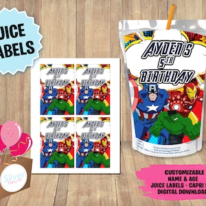 Labels For Avengers Party - Juice Label - DIGITAL DOWNLOAD - Avengers Capri sun Printable - Birthday Supplies