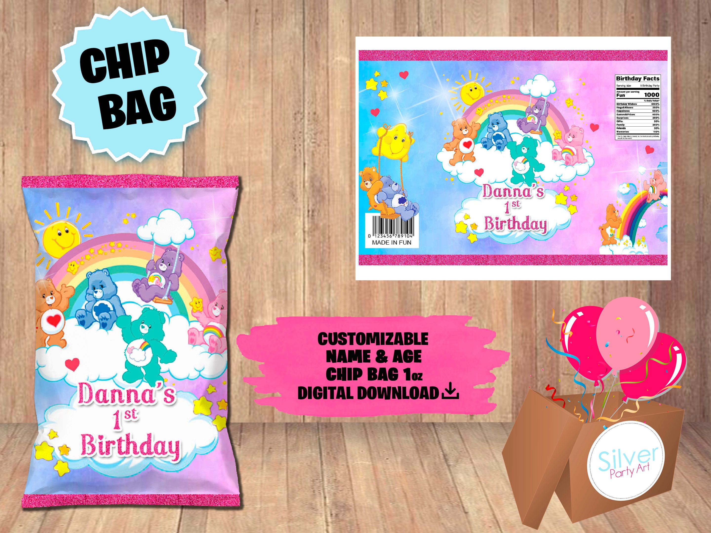 Labels For Care Bears Party - Chip Bag Label - DIGITAL DOWNLOAD - Carebears  Printable - Birthday Supplies
