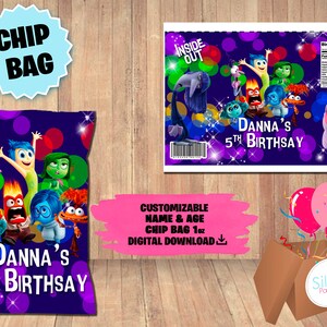 Etykiety na imprezę urodzinową Inside Out - Chip Bag 1oz - POBIERANIE CYFROWE - Intensamente - Del Reves