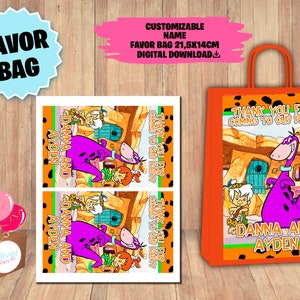 Labels Bamm Bamm and Pebbles Birthday Party Pack - Etikett für Geschenktüte - DIGITAL DOWNLOAD - Geschenktüten Etikett - Flinstones Decor