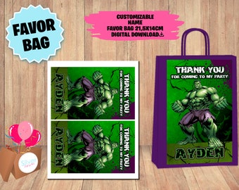Labels For Hulk Party - Favor Bag - Gift Bag - Goodie Bag - Label - DIGITAL DOWNLOAD - Hulk Printable - Birthday Supplies