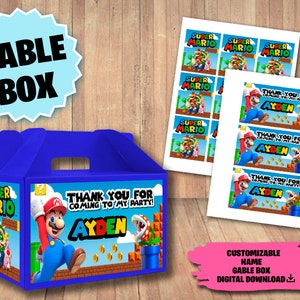 Étiquettes pour fête d'anniversaire de Mario Bros - étiquette de boîte à pignons - étiquette de boîte cadeau Mario Bros - téléchargement numérique - étiquette de boîte de fête imprimable