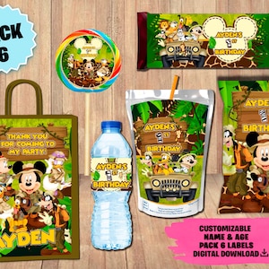 Labels for Mickey Mouse Safari Party Pack - Chip Bag - Favor Bag - Juice - Water Bottle - Chocolate Wrapper - Lollipop - DIGITAL DOWNLOAD